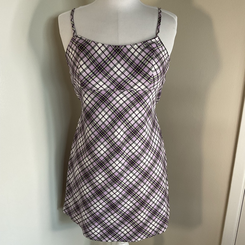 Brandy Melville John Galt Purple Plaid Colleen Mini Dress Small Vivian Preppy - Picture 1 of 5